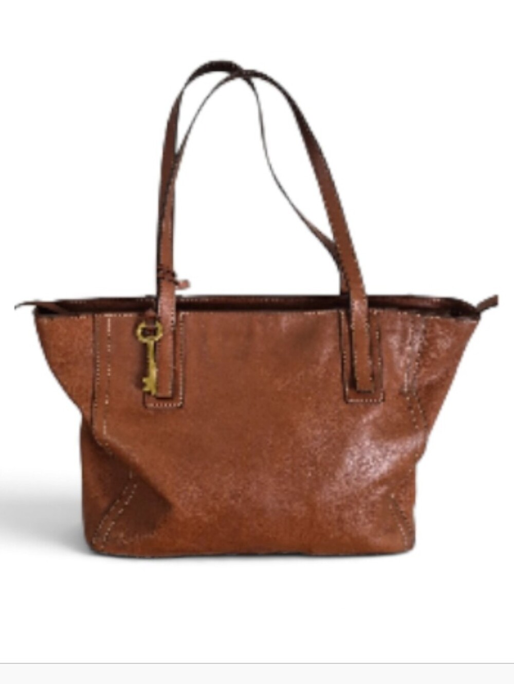 Fossil Emma Tote Leather Zip Top Tote Shoulder Bag Double Handle Purse Cognac - Picture 3 of 13